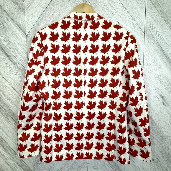 Suslo Blazer Canada Maple Leaf Print Mens Medium 40 Slim Fit Red White Canadian - Picture 3 of 9